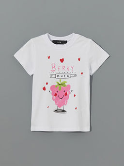 Bisiklet Yaka Bask?l? K?z ?ocuk Ti??rt 2li