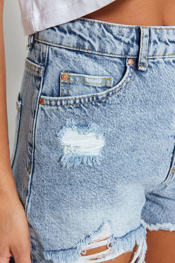 TRENDYOLMILLA Ac?k Mavi Y?rt?kl? Yuksek Bel Denim Sort TWOSS23SR00278 фото 9