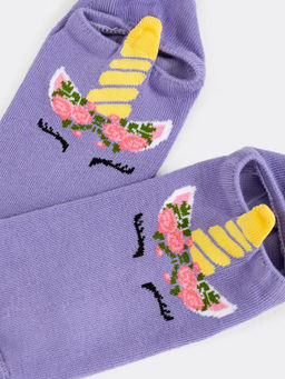 Цена за 5 пар! Носки детские короткие фиолетовые с рисунком единорога и 3-д - Mark formelle фото 2