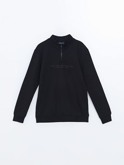 Dik Yaka Uzun Kollu Bask?l? Erkek Sweatshirt