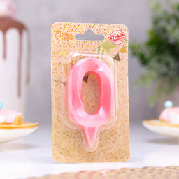 Свеча в торт «Грань», цифра 0, розовый металлик, 6.5 см