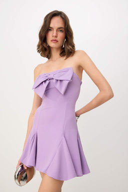 Lila Kurdele Fiyonk Detay Straplez Finike K?sa / Mini Astarl? Party Elbise TPRSS26EL00270