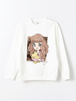 Bisiklet Yaka Bask?l? ?ift Y?nl? Payetli Uzun Kollu K?z ?ocuk Sweatshirt - Waikiki фото 2
