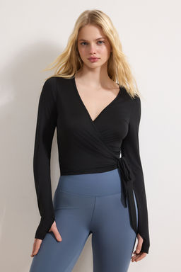 Siyah Micro Baglamal? Kruvaze Crop Bluz/Bolero THMSS26BZ00002