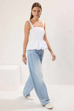 Trendyolmilla Ac?k Mavi Balon Etek Ask?l? Dokuma Dokuma Bluz TWOSS25BZ00354  фото 2