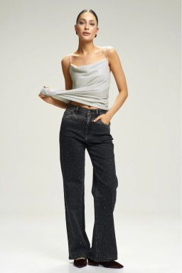 Джинсы Straight со стразами Black