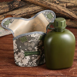 Фляга Командор, пластик 1 л, камуфляж серый