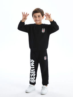 Bisiklet Yaka Be?ikta? Bask?l? Erkek ?ocuk Sweatshirt