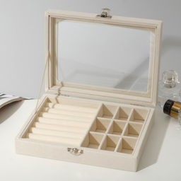 Шкатулка для украшений, 7 полос, 9 ячеек, 20×15×4.5, бежевая
