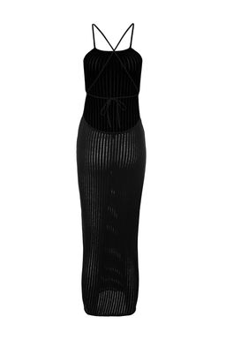 TRENDYOLMILLA Siyah Vucuda Oturan Maxi Triko S?rt Dekolteli Plaj Elbisesi TBESS24EL00054  фото 9