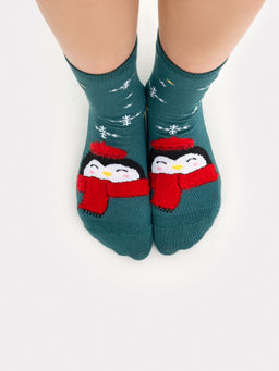 Цена за 5 пар! Носки детские малахитово-зеленые с рисунком в виде зайцев - Mark formelle фото 4