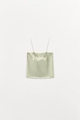 TOP SEDA 100% BORDADO FLORAL / Verde agua - Zara фото 4