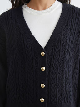 V Yaka Kendinden Desenli Kad?n Triko H?rka