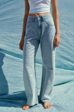 TRF CURVED RHINESTONE HIGH-WAIST JEANS - Zara фото 2