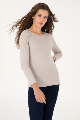 Kad_n Ta_ Slim Bisiklet Yaka Basic Sweatsh_rt