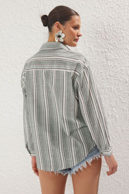 TRENDYOLMILLA Mavi Cizgili Dokuma Plaj Gomlegi TBESS23GO00041  фото 4