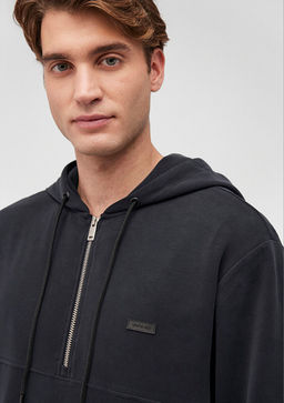 Kapusonlu Siyah Sweatshirt - Mavi фото 5