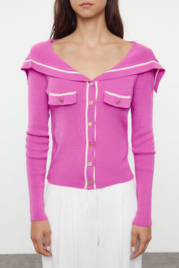 TRENDYOLMILLA Pembe Renk Bloklu Devrik Yaka Triko H?rka TWOAW25HI00037 фото 3