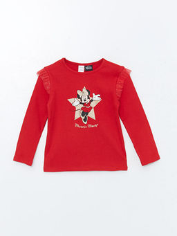 Uzun Kollu Minnie Mouse Bask?l? K?z ?ocuk Ti??rt