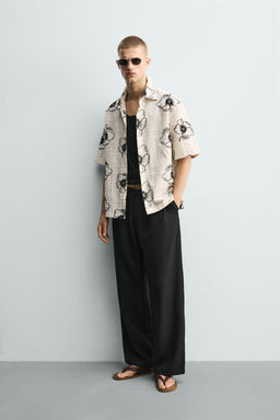 CAMISA JACQUARD BORDADO FLORAL / Crudo