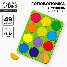 Головоломка геометрическая деревянная «Круги» дроби, 2 уровень, 12 шт.