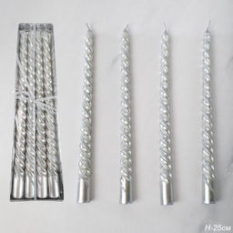 Свеча стержень 4 штуки 25 см витая / A-503 /уп 144/ серебрянная