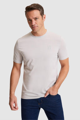Erkek A__k Gri Regular Fit Bisiklet Yaka Ti__rt