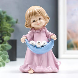 Фигурка керамика «Ангелочек в розовом платье, с цыплятами в подоле», 15 см