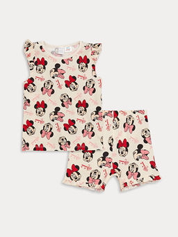 Bisiklet Yaka Minnie Mouse Bask?l? K?z Bebek ?ortlu Pijama Tak?m?