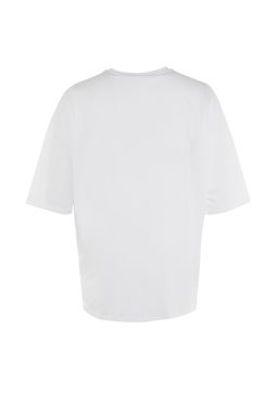 Beyaz Oversize/Genis Kesim %100 Pamuklu K?sa Kollu Basic T-Shirt TMNSS22TS0318