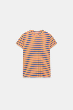 CAMISETA RAYAS ALGOD?N Y LINO / Naranja