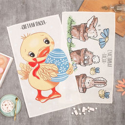 Набор полотенец кухонный Доляна Пасхальный цыплёнок 35?60 см - 2 шт., 100% хлопок