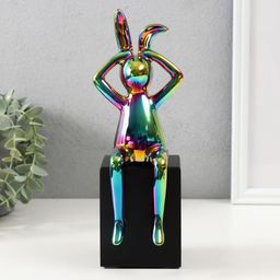 Фигурка керамика Кролик держит ушки, зелёный хамелеон 7.8?10?27 см