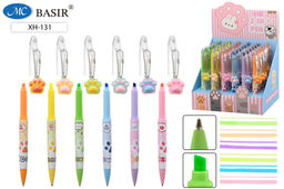 Ручка шар. автомат. 2в1 "Лапки" с текстмаркером (XH-131) поворотный мех., цветной корпус с рисунком, брелок, в ассорт.