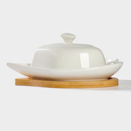 Маслёнка BellaTenero Эстет. Сердце, 17?12.5?8 см, на бамбуковой подставке, фарфор, белая