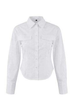 Trendyolmilla Wardrobe Essentials  Beyaz Cep Detayl? Vucuda Oturan Gomlek | TWOSS26GO00019  фото 6
