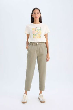 Paperbag Gabardin Pantolon Yuksek Bel Cepli Basic Duz Standart Paca