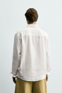 CAMISA RELAXED FIT 100% LINO BOLSILLOS / Blanco roto - Zara фото 3