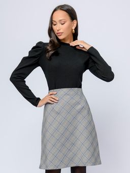 Юбка серая в клетку длины мини