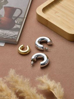 Серьги кольца и каффы QF Бублик, набор, цвет золото, серебро  фото 4