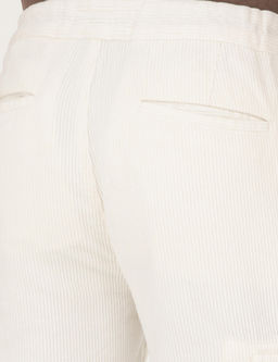 Beyaz Straight Fit Kadife Kargo Cepli %100 Pamuk Kanvas Pantolon