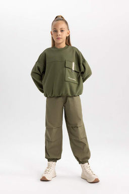 Толстовка оверсайз с карманами и принтом для девочек - Defacto фото 5