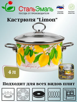 Кастрюля 4,0л цил. Лимон/Limon 1SD205S белосн.