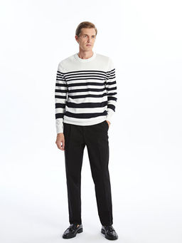 Bisiklet Yaka Uzun Kollu ?izgili Erkek Triko Kazak