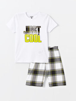Bisiklet Yaka Bask?l? Erkek ?ocuk ?ortlu Pijama Tak?m?