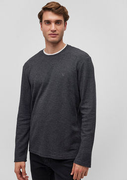 Uzun Kollu Gri Tisort - Mavi фото 2