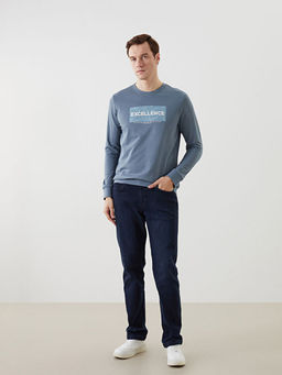 Bisiklet Yaka Uzun Kollu Bask?l? Erkek Sweatshirt