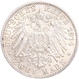 2 марки 1914 года F Германия (Вюртемберг)