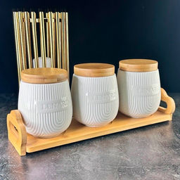 Набор банок Bamboo 3 шт, 320мл на подставке в под.уп.(х16)Фарфор арт.140-073 /Lenardi/