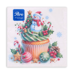 Цена за 2 шт. Салфетки новогодние бумажные Pero Prestige Кексик, 3 слоя, 33?33 см, 20 шт.